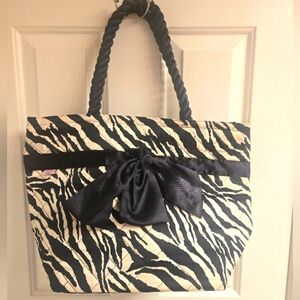 Stylish Zebra Print Tote Bag with Black Bow